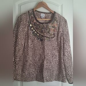 Chicos Embellished Animal Print Jacket Women's Size 2 L FORMAL CHURCH WEDDING